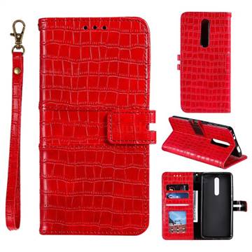 Luxury Crocodile Magnetic Leather Wallet Phone Case for Mi Xiaomi Redmi 8 - Red
