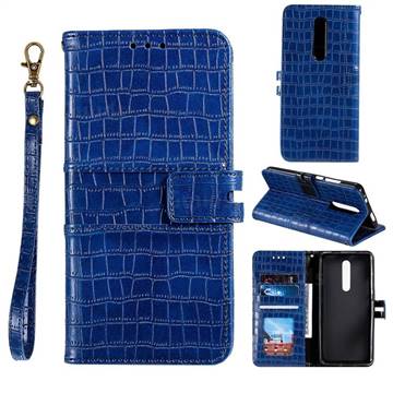 Luxury Crocodile Magnetic Leather Wallet Phone Case for Mi Xiaomi Redmi 8 - Blue