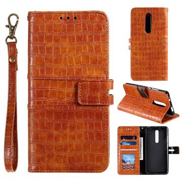 Luxury Crocodile Magnetic Leather Wallet Phone Case for Mi Xiaomi Redmi 8 - Brown