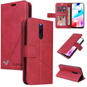 GQ.UTROBE Right Angle Silver Pendant Leather Wallet Phone Case for Mi Xiaomi Redmi 8 - Red