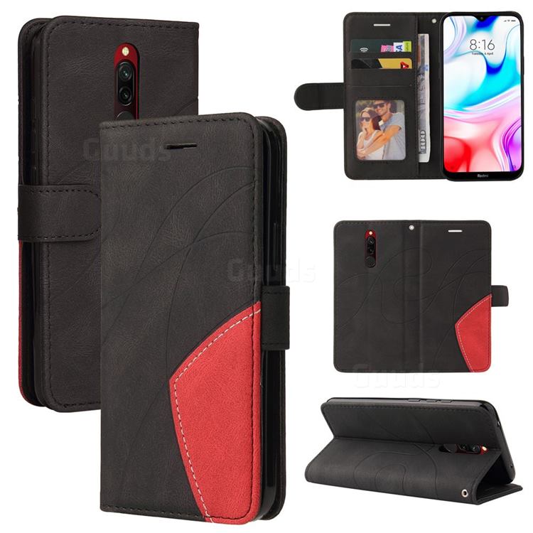 Luxury Two-color Stitching Leather Wallet Case Cover for Mi Xiaomi Redmi 8 - Black