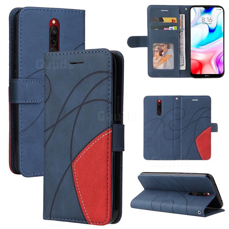 Luxury Two-color Stitching Leather Wallet Case Cover for Mi Xiaomi Redmi 8 - Blue