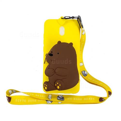 Yellow Bear Neck Lanyard Zipper Wallet Silicone Case for Mi Xiaomi Redmi 8A