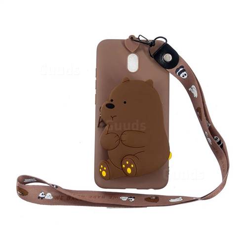 Brown Bear Neck Lanyard Zipper Wallet Silicone Case for Mi Xiaomi Redmi 8A
