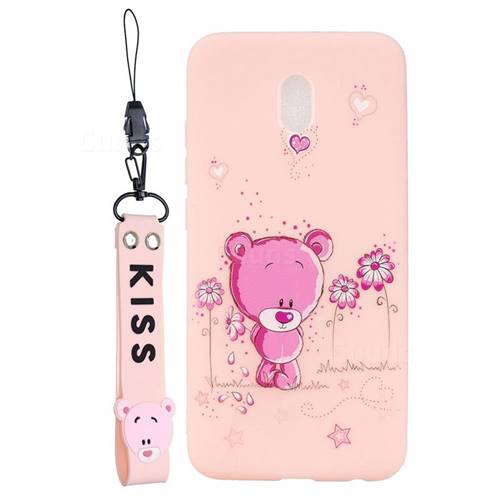 Pink Flower Bear Soft Kiss Candy Hand Strap Silicone Case for Mi Xiaomi Redmi 8A