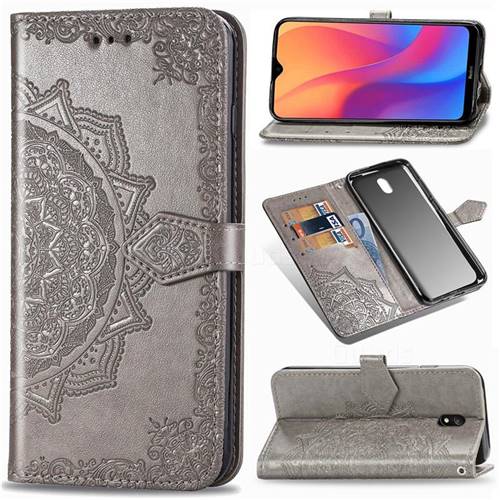 Embossing Imprint Mandala Flower Leather Wallet Case for Mi Xiaomi Redmi 8A - Gray