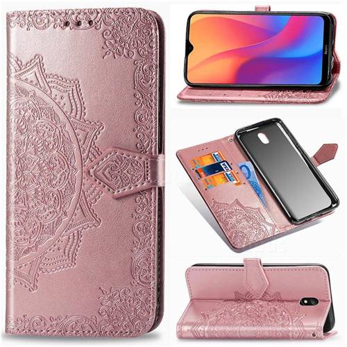 Embossing Imprint Mandala Flower Leather Wallet Case for Mi Xiaomi Redmi 8A - Rose Gold