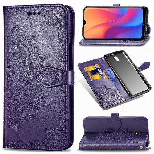 Embossing Imprint Mandala Flower Leather Wallet Case for Mi Xiaomi Redmi 8A - Purple