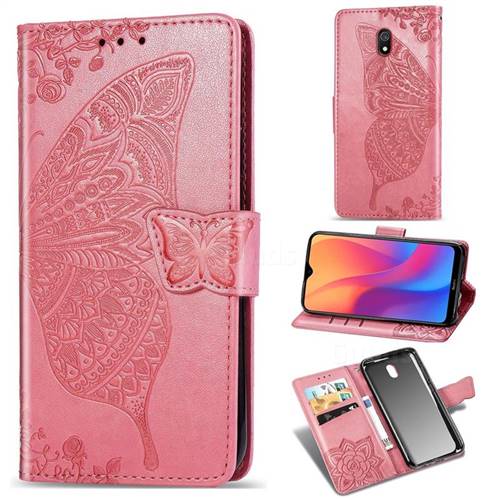 Embossing Mandala Flower Butterfly Leather Wallet Case for Mi Xiaomi Redmi 8A - Pink