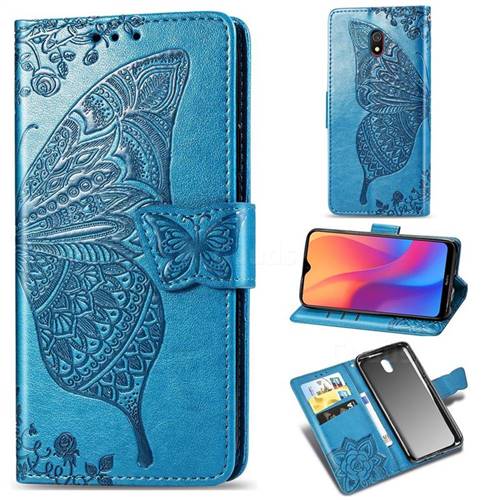 Embossing Mandala Flower Butterfly Leather Wallet Case for Mi Xiaomi Redmi 8A - Blue