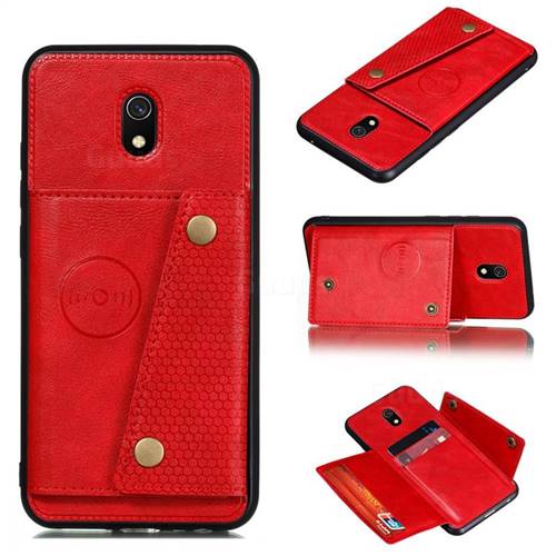 Retro Multifunction Card Slots Stand Leather Coated Phone Back Cover for Mi Xiaomi Redmi 8A - Red