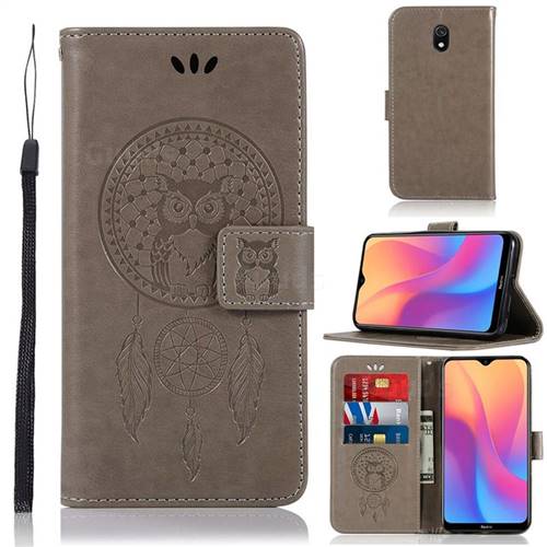 Intricate Embossing Owl Campanula Leather Wallet Case for Mi Xiaomi Redmi 8A - Grey
