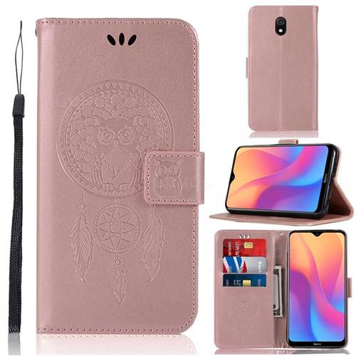 Intricate Embossing Owl Campanula Leather Wallet Case for Mi Xiaomi Redmi 8A - Rose Gold