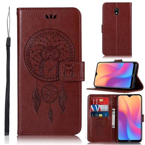 Intricate Embossing Owl Campanula Leather Wallet Case for Mi Xiaomi Redmi 8A - Brown