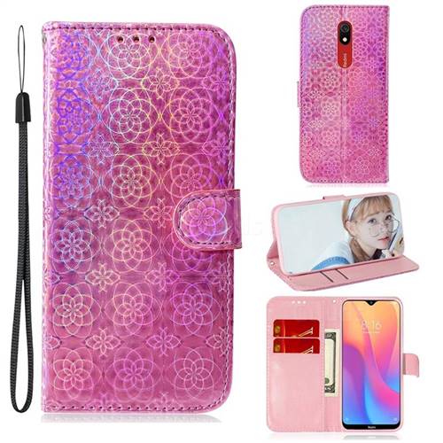 Laser Circle Shining Leather Wallet Phone Case for Mi Xiaomi Redmi 8A - Pink