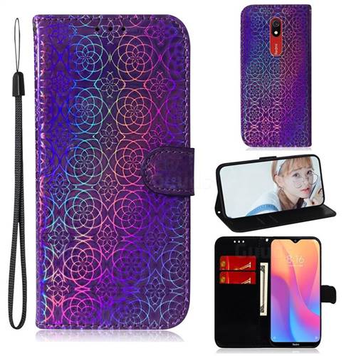 Laser Circle Shining Leather Wallet Phone Case for Mi Xiaomi Redmi 8A - Purple