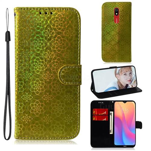 Laser Circle Shining Leather Wallet Phone Case for Mi Xiaomi Redmi 8A - Golden