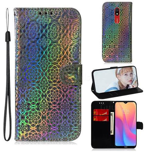 Laser Circle Shining Leather Wallet Phone Case for Mi Xiaomi Redmi 8A - Silver