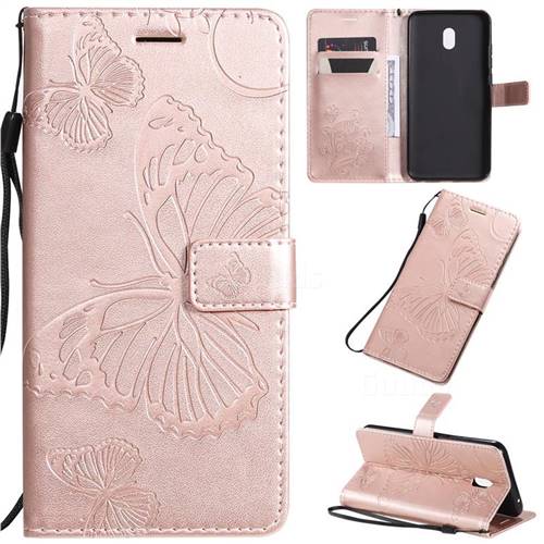 Embossing 3D Butterfly Leather Wallet Case for Mi Xiaomi Redmi 8A - Rose Gold
