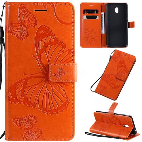 Embossing 3D Butterfly Leather Wallet Case for Mi Xiaomi Redmi 8A - Orange