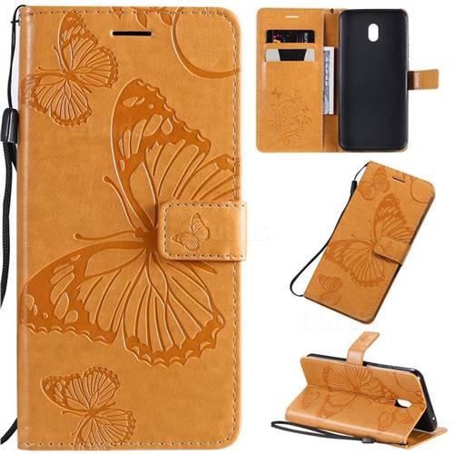Embossing 3D Butterfly Leather Wallet Case for Mi Xiaomi Redmi 8A - Yellow