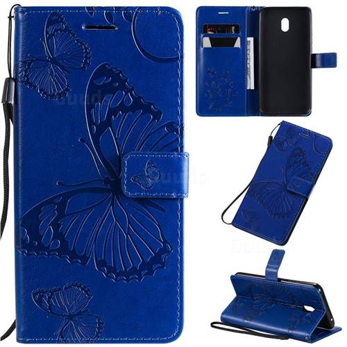 Embossing 3D Butterfly Leather Wallet Case for Mi Xiaomi Redmi 8A - Blue
