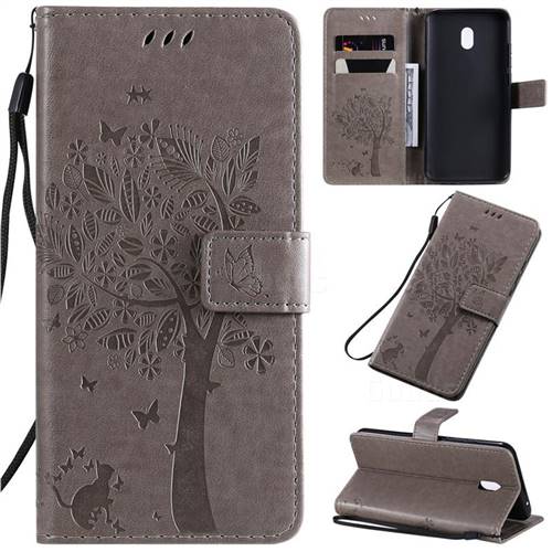 Embossing Butterfly Tree Leather Wallet Case for Mi Xiaomi Redmi 8A - Grey