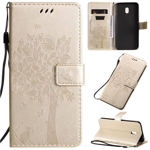 Embossing Butterfly Tree Leather Wallet Case for Mi Xiaomi Redmi 8A - Champagne