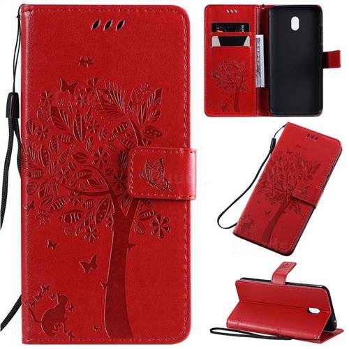 Embossing Butterfly Tree Leather Wallet Case for Mi Xiaomi Redmi 8A - Red