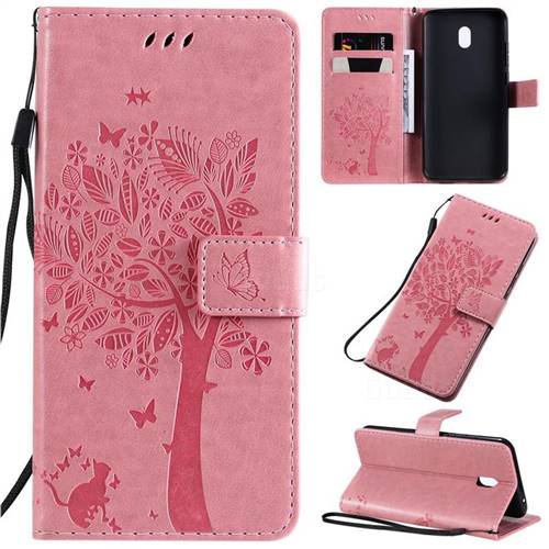 Embossing Butterfly Tree Leather Wallet Case for Mi Xiaomi Redmi 8A - Pink