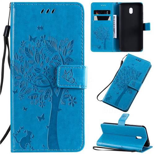 Embossing Butterfly Tree Leather Wallet Case for Mi Xiaomi Redmi 8A - Blue