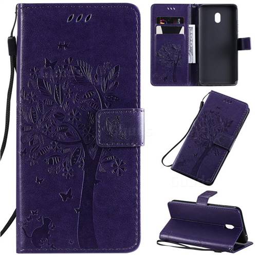 Embossing Butterfly Tree Leather Wallet Case for Mi Xiaomi Redmi 8A - Purple