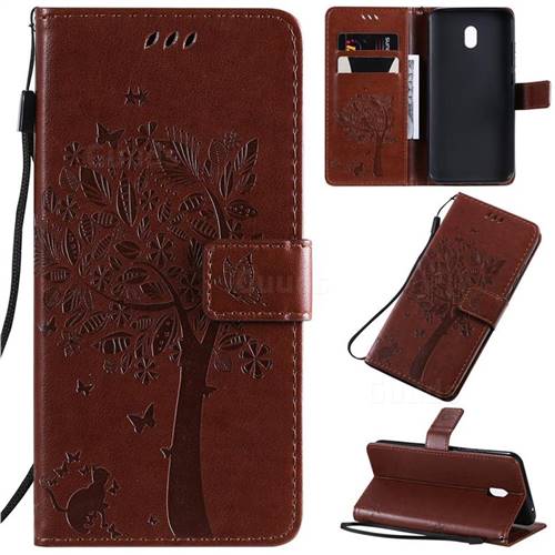 Embossing Butterfly Tree Leather Wallet Case for Mi Xiaomi Redmi 8A - Coffee