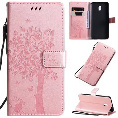 Embossing Butterfly Tree Leather Wallet Case for Mi Xiaomi Redmi 8A - Rose Pink