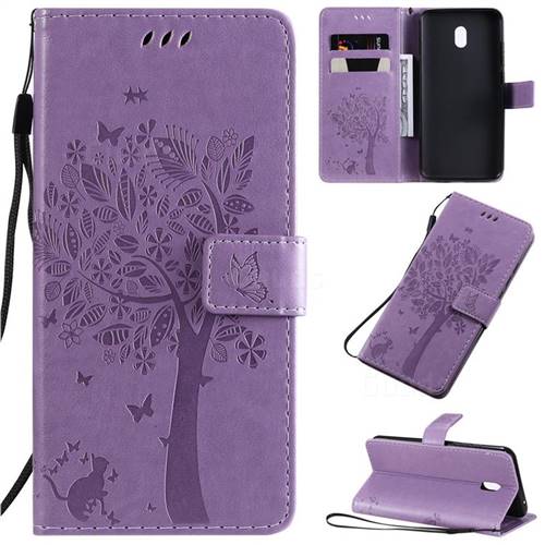 Embossing Butterfly Tree Leather Wallet Case for Mi Xiaomi Redmi 8A - Violet