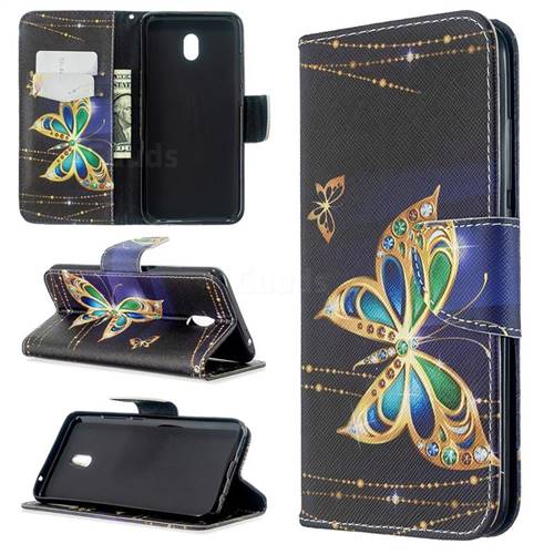 Golden Shining Butterfly Leather Wallet Case for Mi Xiaomi Redmi 8A