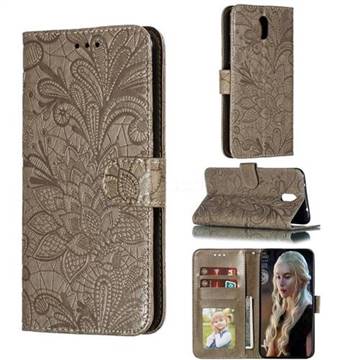 Intricate Embossing Lace Jasmine Flower Leather Wallet Case for Mi Xiaomi Redmi 8A - Gray