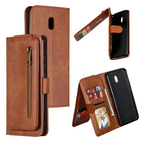 Multifunction 9 Cards Leather Zipper Wallet Phone Case for Mi Xiaomi Redmi 8A - Brown