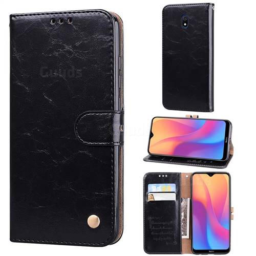 Luxury Retro Oil Wax PU Leather Wallet Phone Case for Mi Xiaomi Redmi 8A - Deep Black