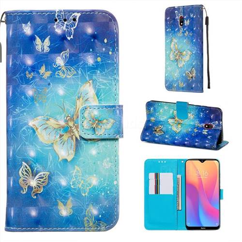 Gold Butterfly 3D Painted Leather Wallet Case for Mi Xiaomi Redmi 8A