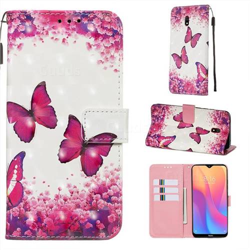 Rose Butterfly 3D Painted Leather Wallet Case for Mi Xiaomi Redmi 8A