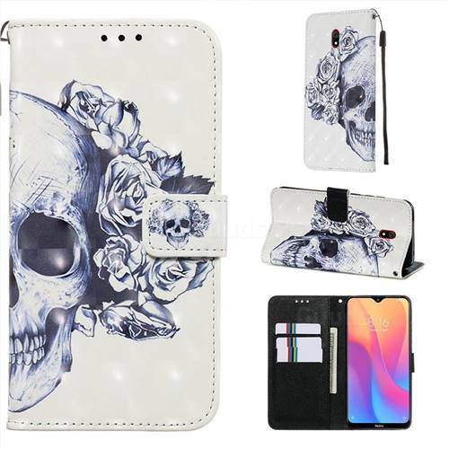 Skull Flower 3D Painted Leather Wallet Case for Mi Xiaomi Redmi 8A