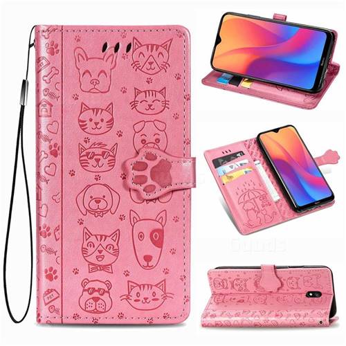Embossing Dog Paw Kitten and Puppy Leather Wallet Case for Mi Xiaomi Redmi 8A - Pink