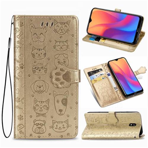 Embossing Dog Paw Kitten and Puppy Leather Wallet Case for Mi Xiaomi Redmi 8A - Champagne Gold