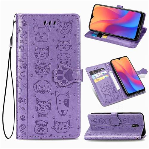 Embossing Dog Paw Kitten and Puppy Leather Wallet Case for Mi Xiaomi Redmi 8A - Purple