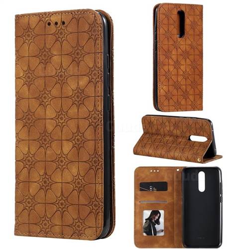 Intricate Embossing Four Leaf Clover Leather Wallet Case for Mi Xiaomi Redmi 8A - Yellowish Brown