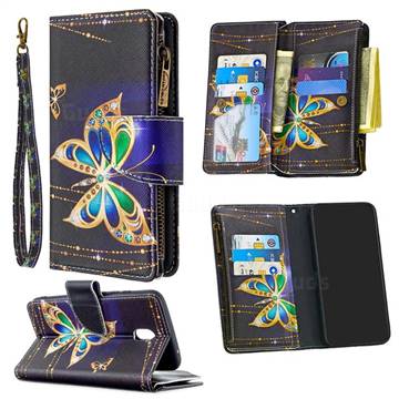 Golden Shining Butterfly Binfen Color BF03 Retro Zipper Leather Wallet Phone Case for Mi Xiaomi Redmi 8A