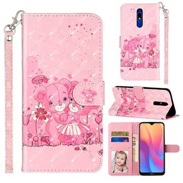 Pink Bear 3D Leather Phone Holster Wallet Case for Mi Xiaomi Redmi 8A
