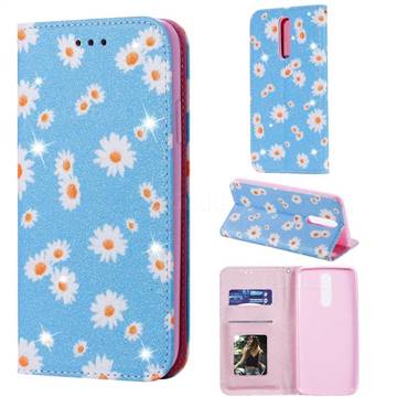 Ultra Slim Daisy Sparkle Glitter Powder Magnetic Leather Wallet Case for Mi Xiaomi Redmi 8A - Blue