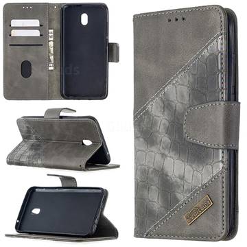 BinfenColor BF04 Color Block Stitching Crocodile Leather Case Cover for Mi Xiaomi Redmi 8A - Gray